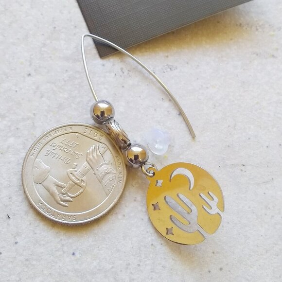 Cactus & Desert Night Sky - High Mirror Finish Stainless Steel Charm Earrings - Picture 4 of 8